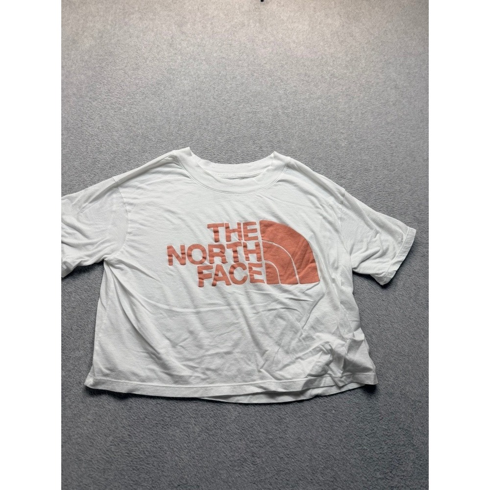 The North Face Womens White Cropped Graphic Logo T-Shirt Size Large Cotton Modal